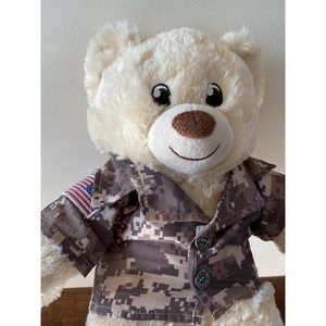 Build A Bear Workshop Camo Military Army American Flag Teddy Bear Plush 15"